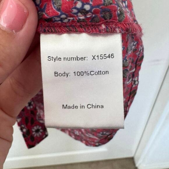 Xirena Sadie Snap Button Down Cotton Balloon Sleeve Floral V Neck Blouse Small - Picture 5 of 6